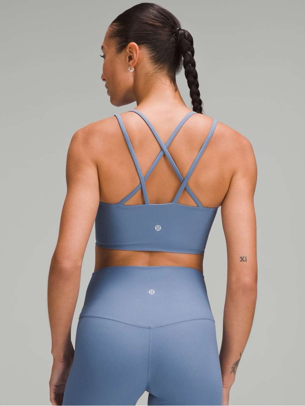 Lululemon Like a Cloud Ribbed Longline sports Bra Light Slate Blue Strappy